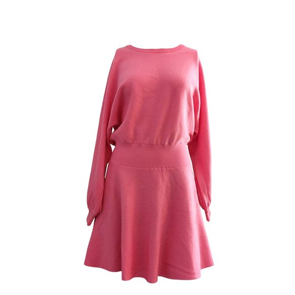 Alice + Olivia Pink Sweater Dress Fit & Flare Wool MURRAY Size Lg Luxe Chic Warm - Picture 1 of 14